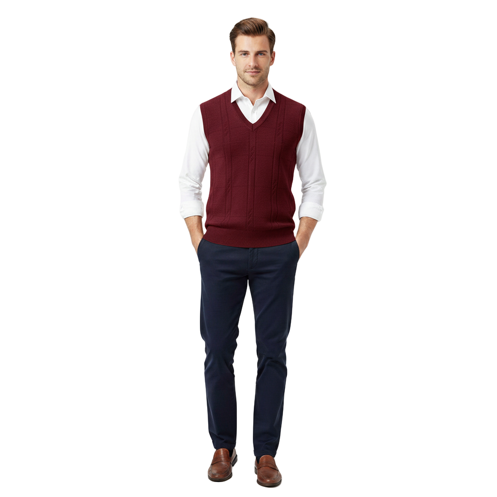 Chaleco de Punto sin Mangas con Cuello en V para Hombre - Pullover Clásico