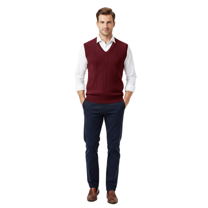 Chaleco de Punto sin Mangas con Cuello en V para Hombre - Pullover Clásico