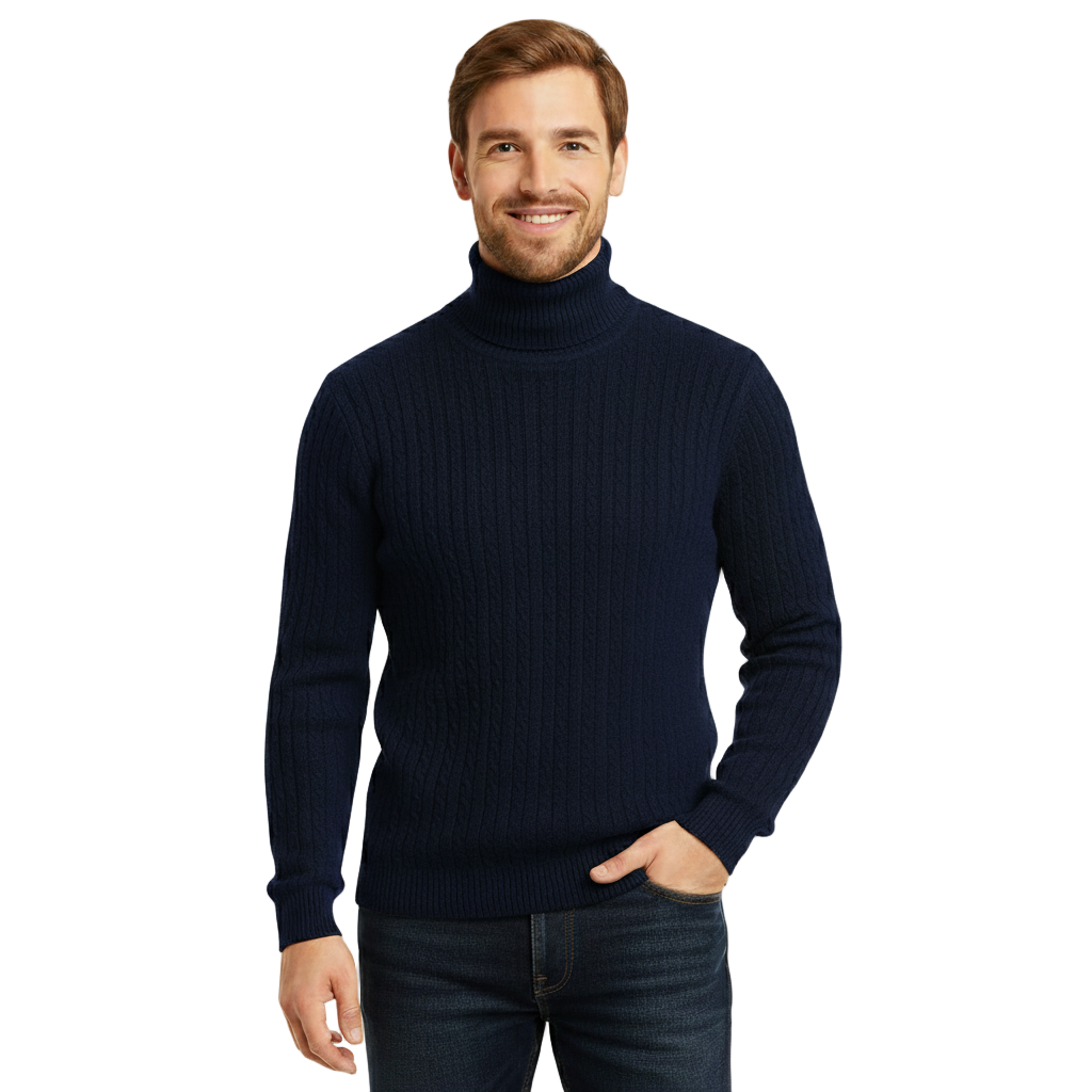 Suéter de Cuello Alto para Hombre - Color Sólido - Pullover Cálido de Invierno
