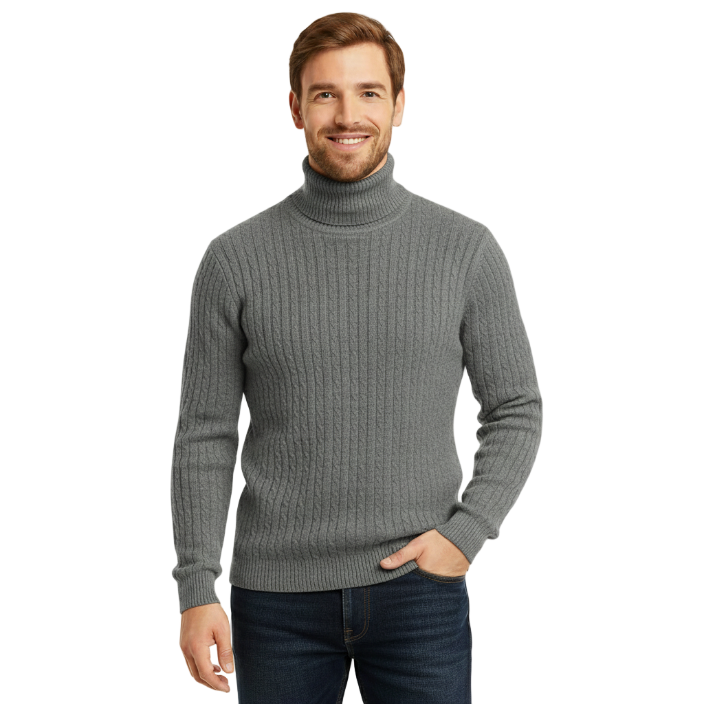 Suéter de Cuello Alto para Hombre - Color Sólido - Pullover Cálido de Invierno
