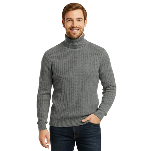 Suéter de Cuello Alto para Hombre - Color Sólido - Pullover Cálido de Invierno