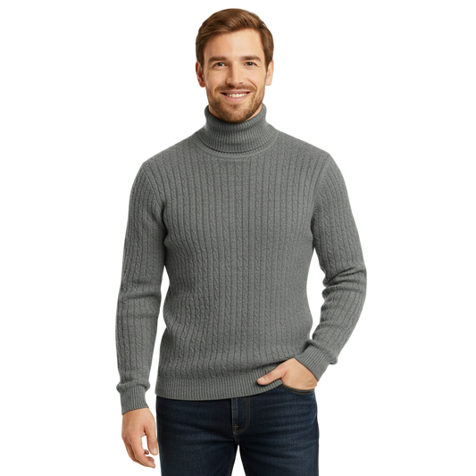 Suéter de Cuello Alto para Hombre - Color Sólido - Pullover Cálido de Invierno