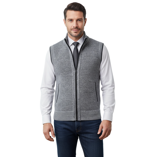 Chaleco Casual con Cierre para Hombre – Chaqueta sin Mangas Gruesa con Cremallera para Comodidad Diaria