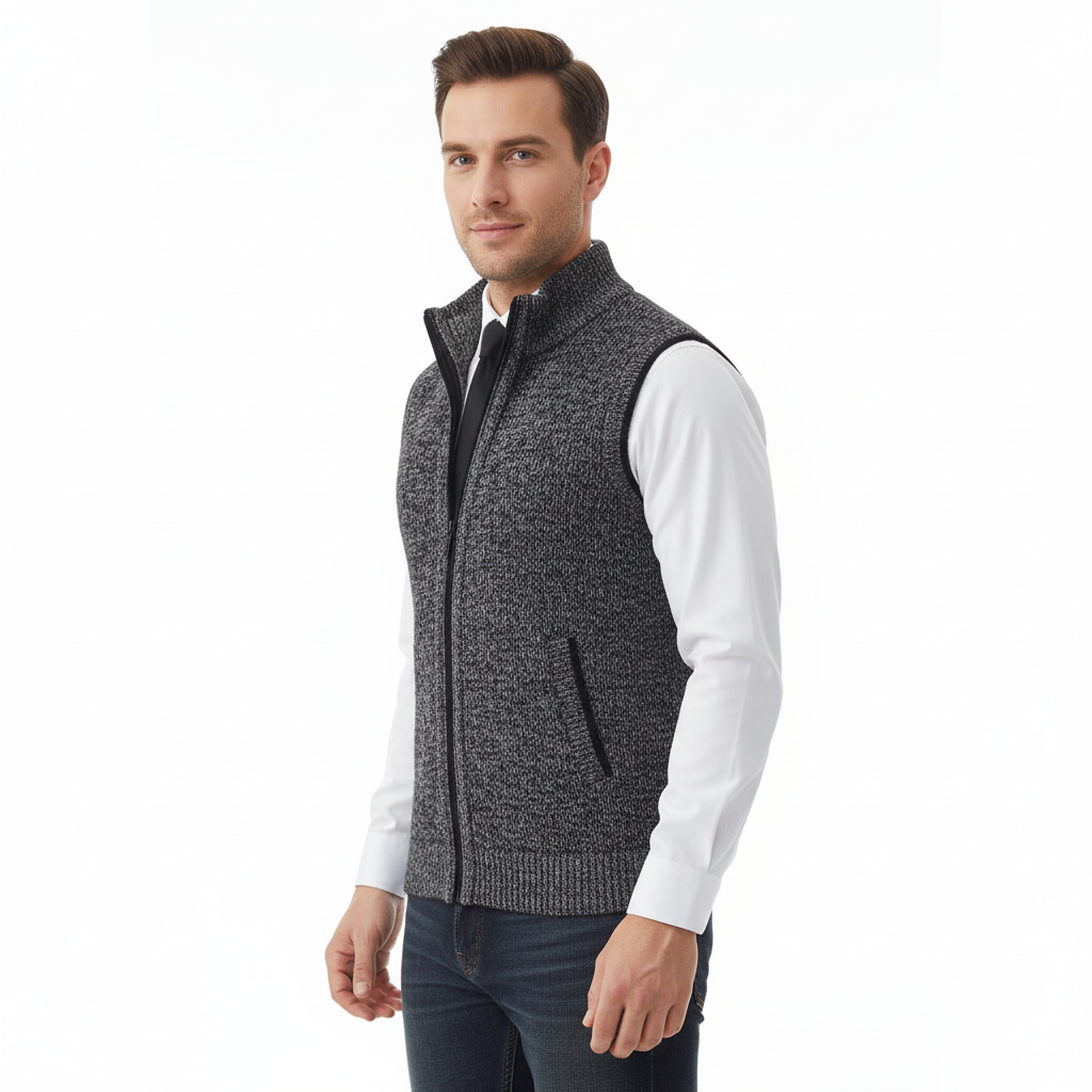 Chaleco Casual con Cierre para Hombre – Chaqueta sin Mangas Gruesa con Cremallera para Comodidad Diaria