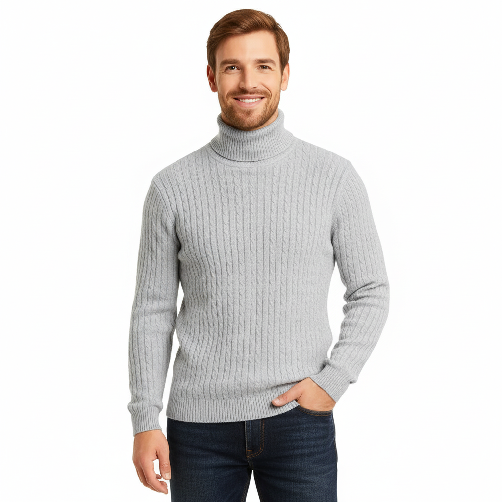 Suéter de Cuello Alto para Hombre - Color Sólido - Pullover Cálido de Invierno