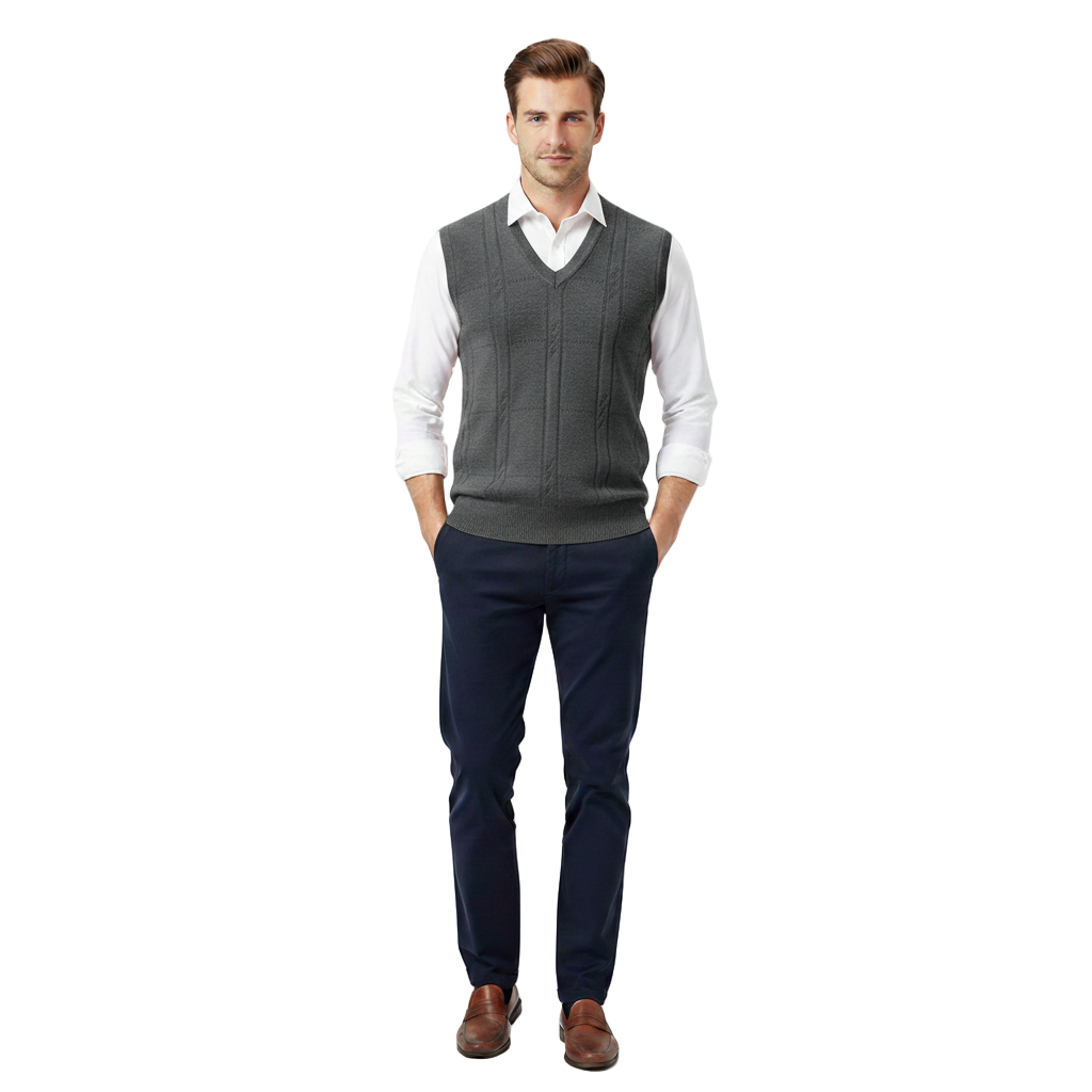 Chaleco de Punto sin Mangas con Cuello en V para Hombre - Pullover Clásico
