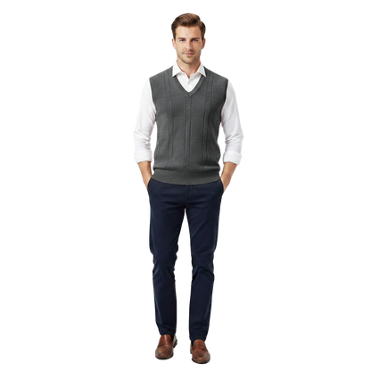 Chaleco de Punto sin Mangas con Cuello en V para Hombre - Pullover Clásico