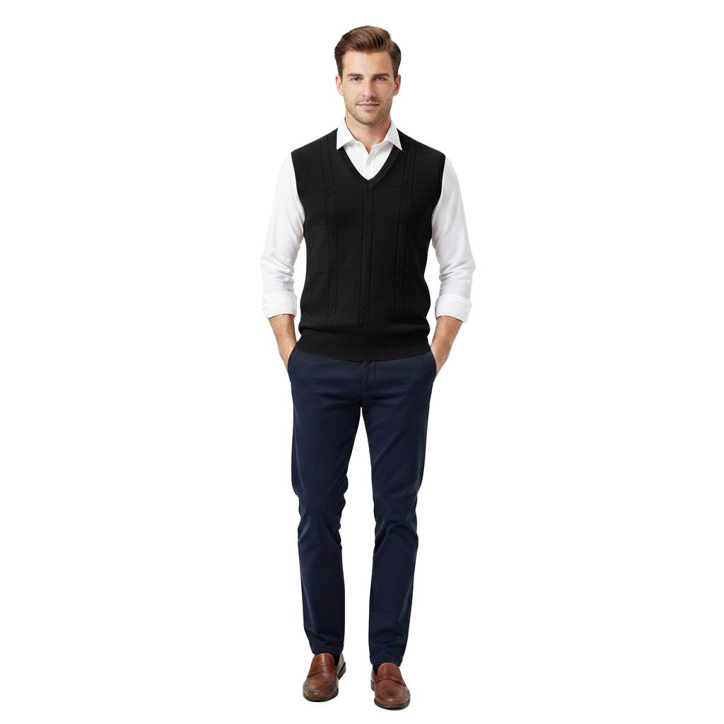 Chaleco de Punto sin Mangas con Cuello en V para Hombre - Pullover Clásico