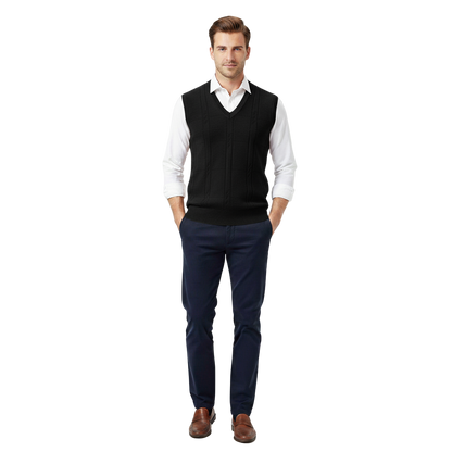 Chaleco de Punto sin Mangas con Cuello en V para Hombre - Pullover Clásico