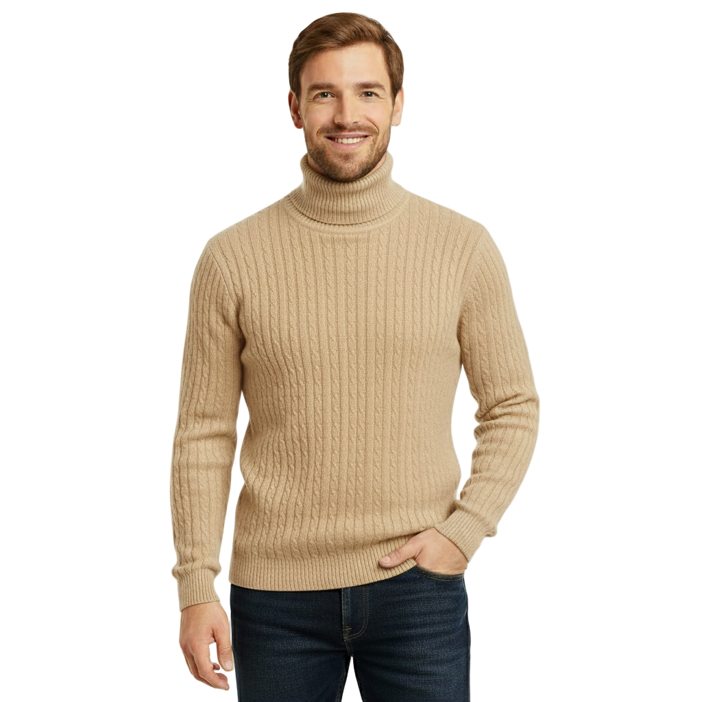 Suéter de Cuello Alto para Hombre - Color Sólido - Pullover Cálido de Invierno