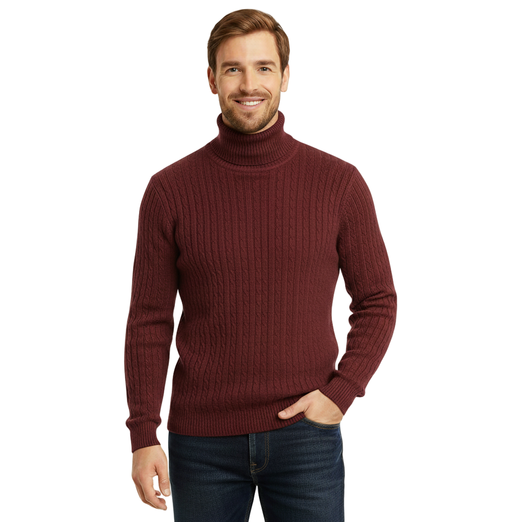 Suéter de Cuello Alto para Hombre - Color Sólido - Pullover Cálido de Invierno