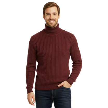 Suéter de Cuello Alto para Hombre - Color Sólido - Pullover Cálido de Invierno