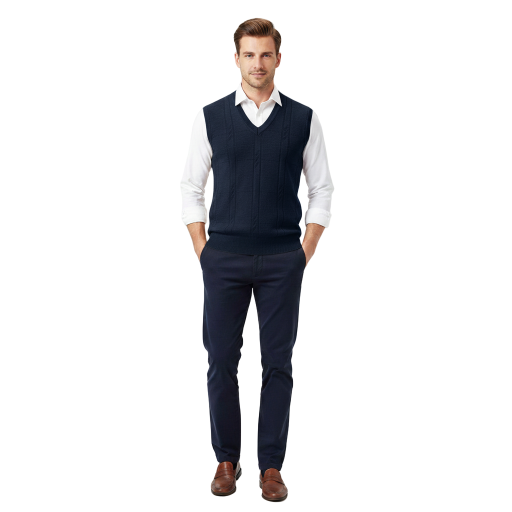 Chaleco de Punto sin Mangas con Cuello en V para Hombre - Pullover Clásico