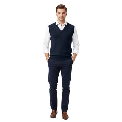 Chaleco de Punto sin Mangas con Cuello en V para Hombre - Pullover Clásico