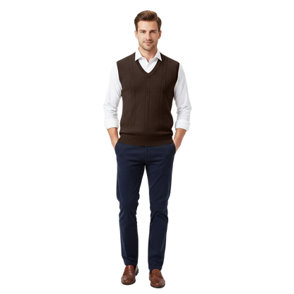 Chaleco de Punto sin Mangas con Cuello en V para Hombre - Pullover Clásico