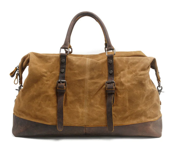 Vintage Canvas Backpack Waterproof 52L - Travel Duffel Bag with Genuine Leather