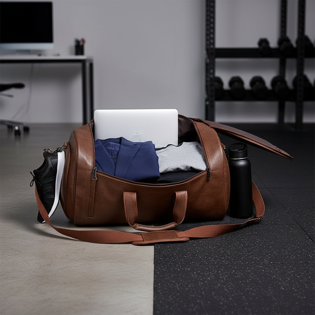 Lifestyle image of duffle bag for gym commuters