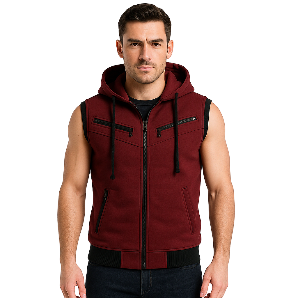 Modelo británico con chaleco burgundy