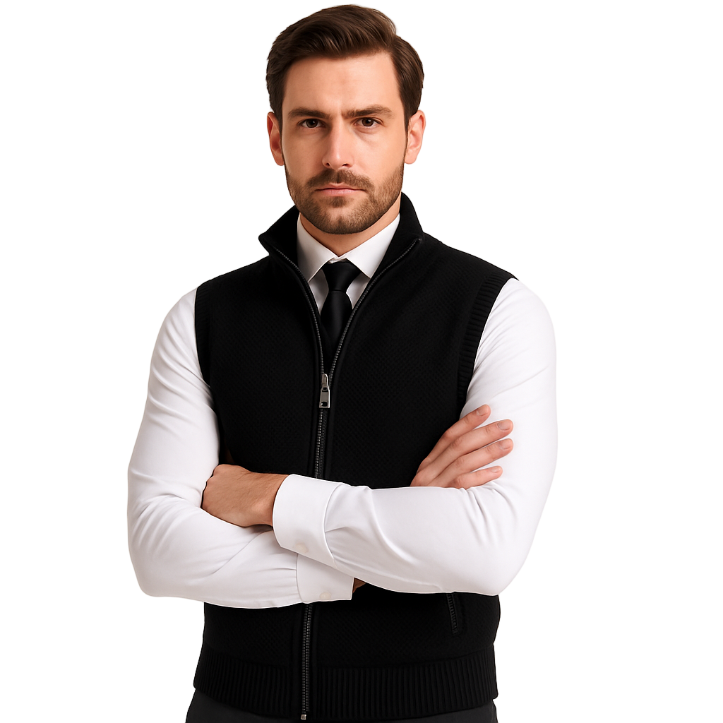 Modelo británico con chaleco negro