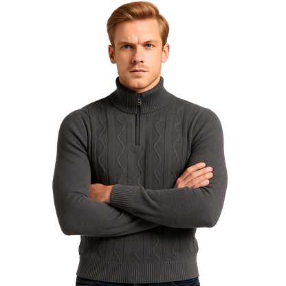 Modelo británico con suéter gris carbón