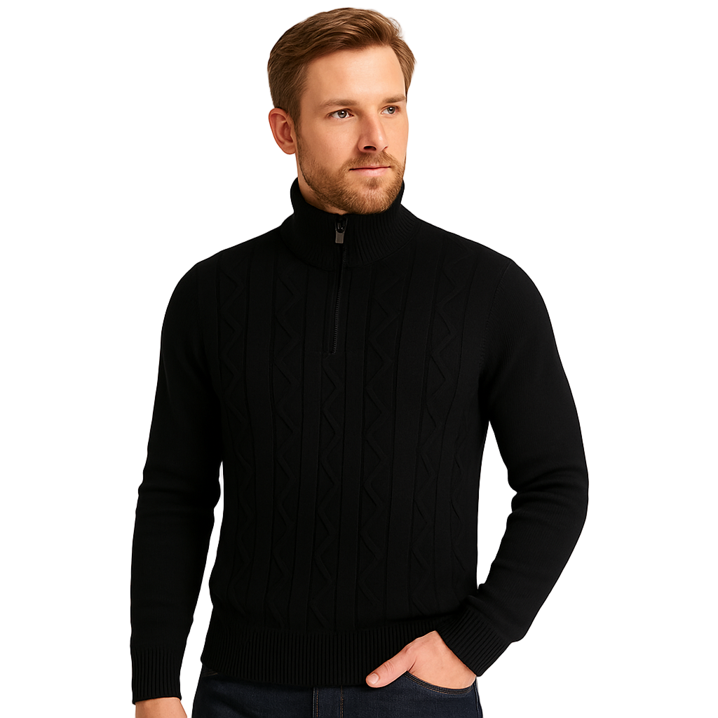 Modelo británico con suéter negro