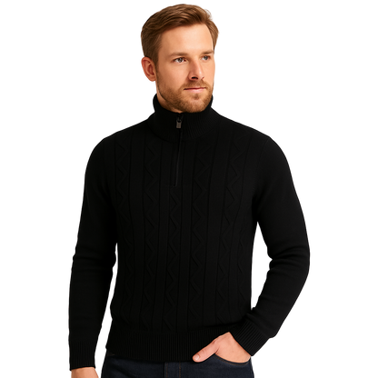 Modelo británico con suéter negro