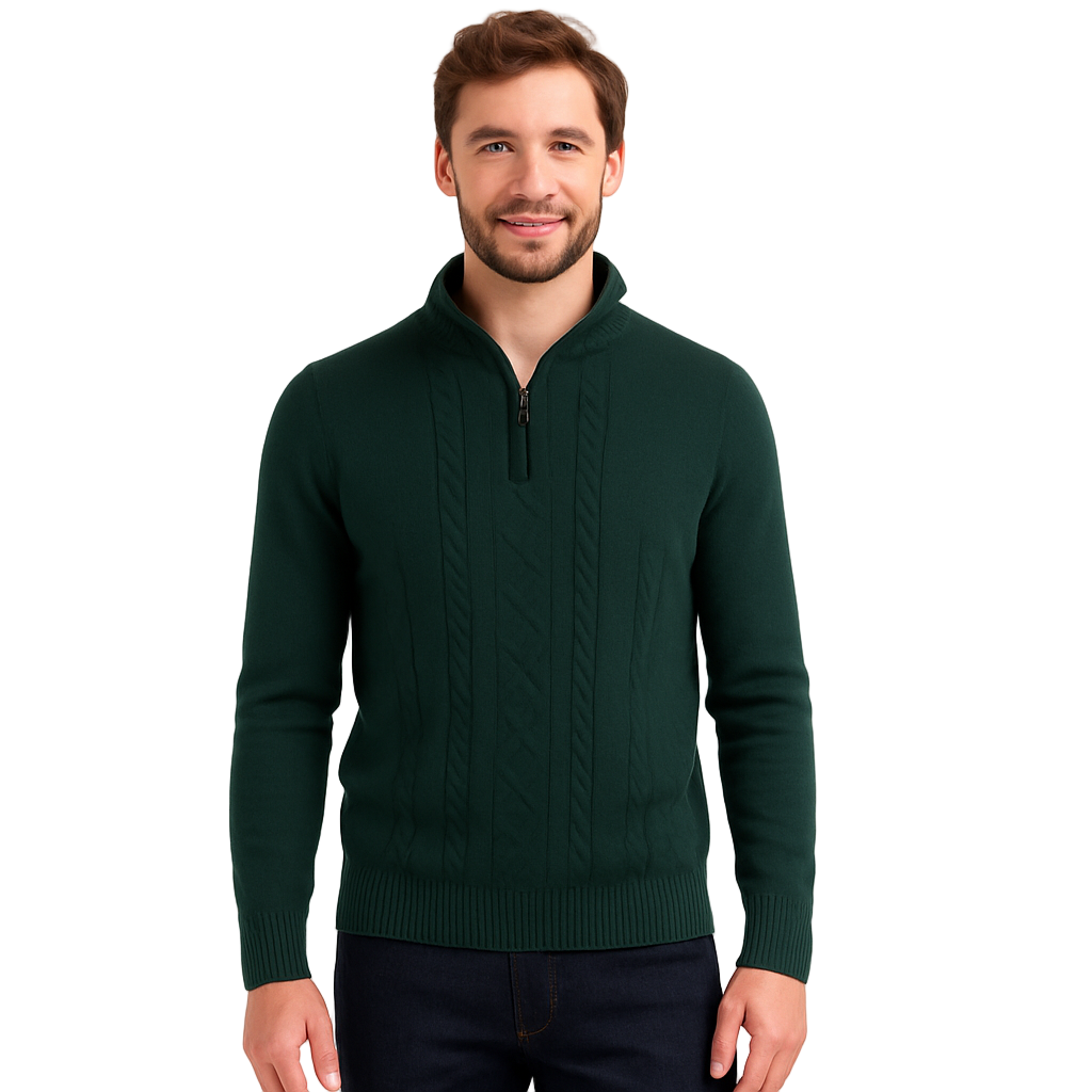 Modelo británico con suéter verde - cuello abierto
